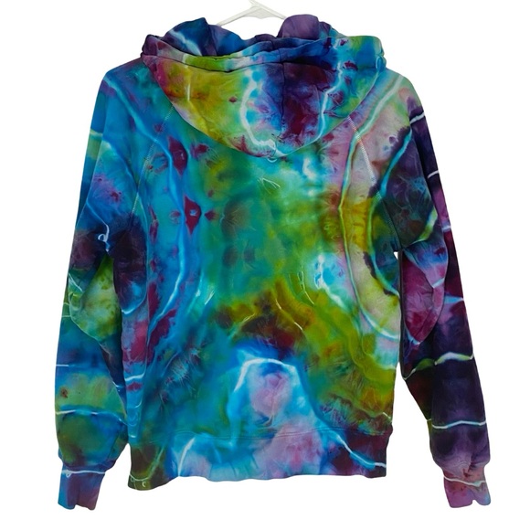 Reformation Geode Tie Dye Hoodie Sweatshirt Pullover Womens XS Pocket Turquoise - Picture 2 of 11
